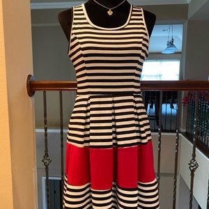 Black, red, and white stripped jersey dress